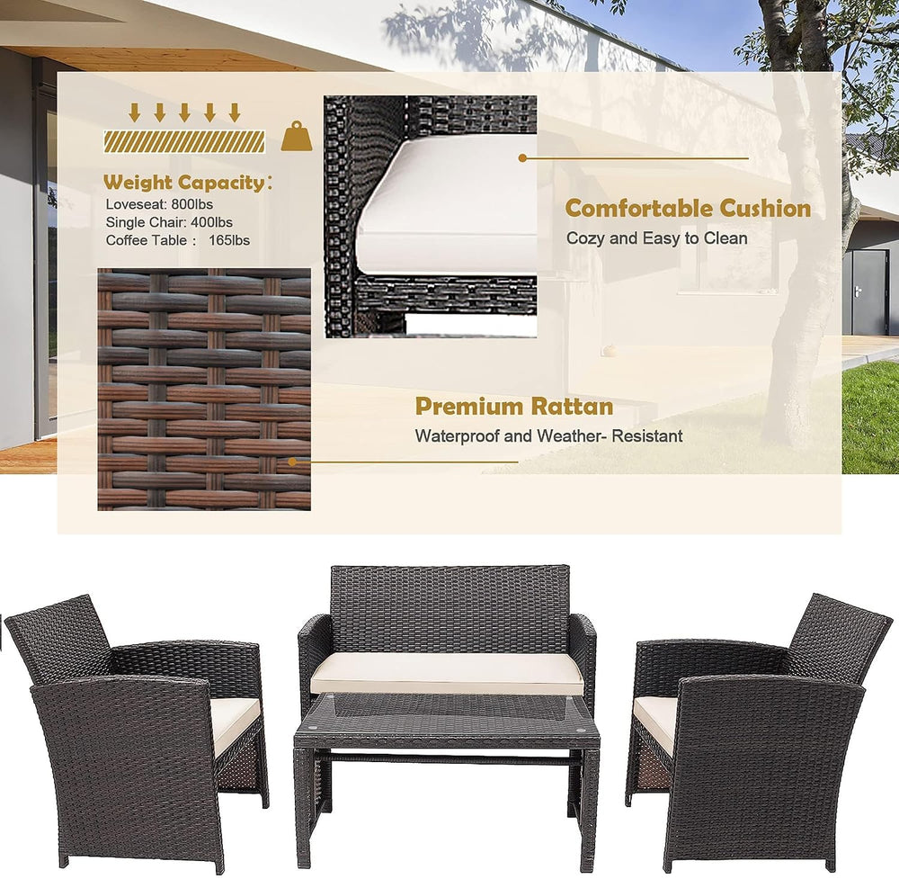 DORTALA 4 Pieces Wicker Patio Furniture Set, Outdoor PE Rattan Conversation S...