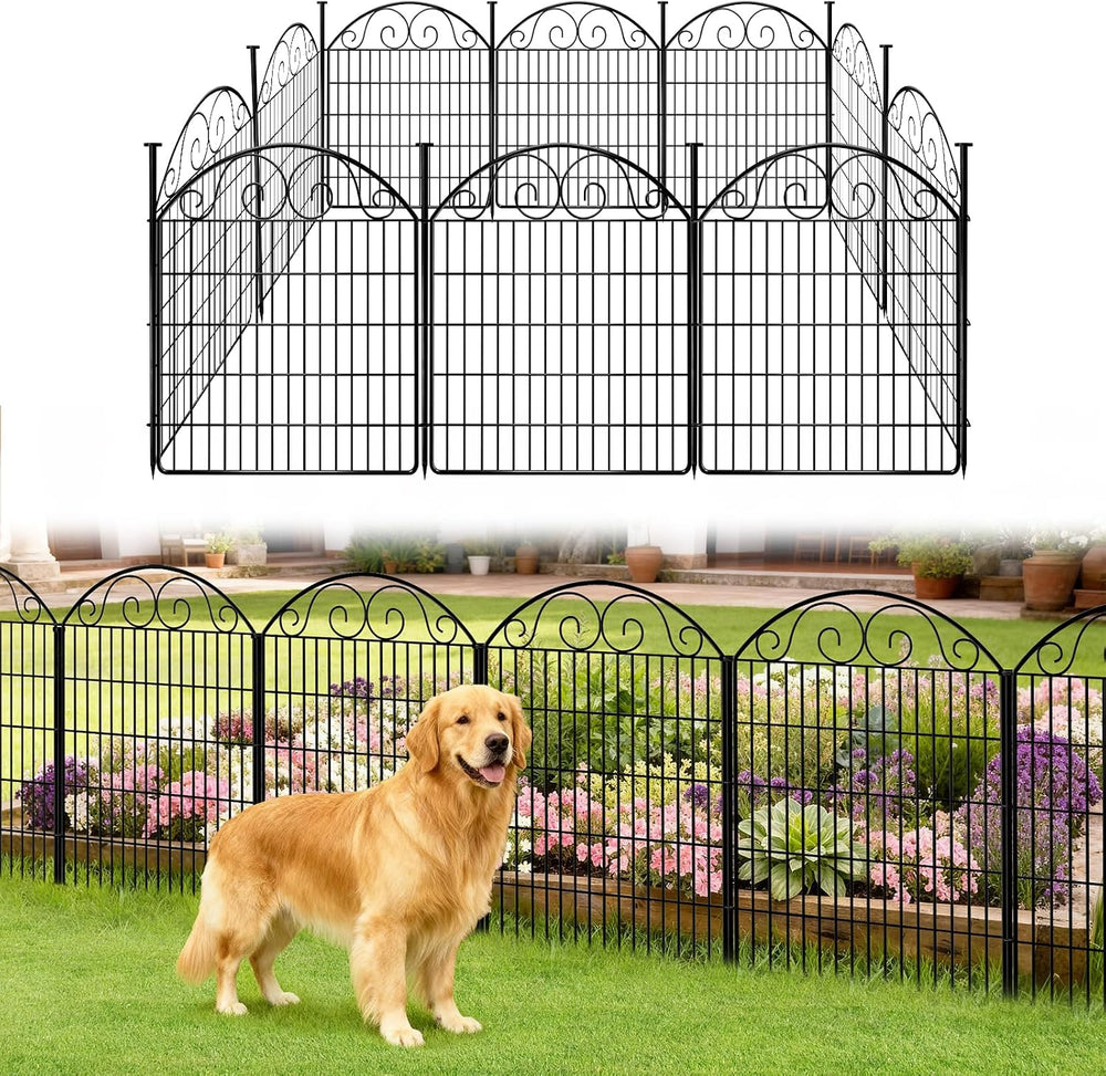 COLRASN 10 Panels No Dig Decorative Garden Dog Fence Outdoor for Yard, 33in(H...
