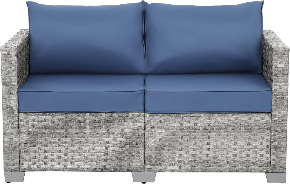 WAROOM Outdoor Patio Loveseat Wicker Small Couch 2-Seater Rattan Sofa Balcony...