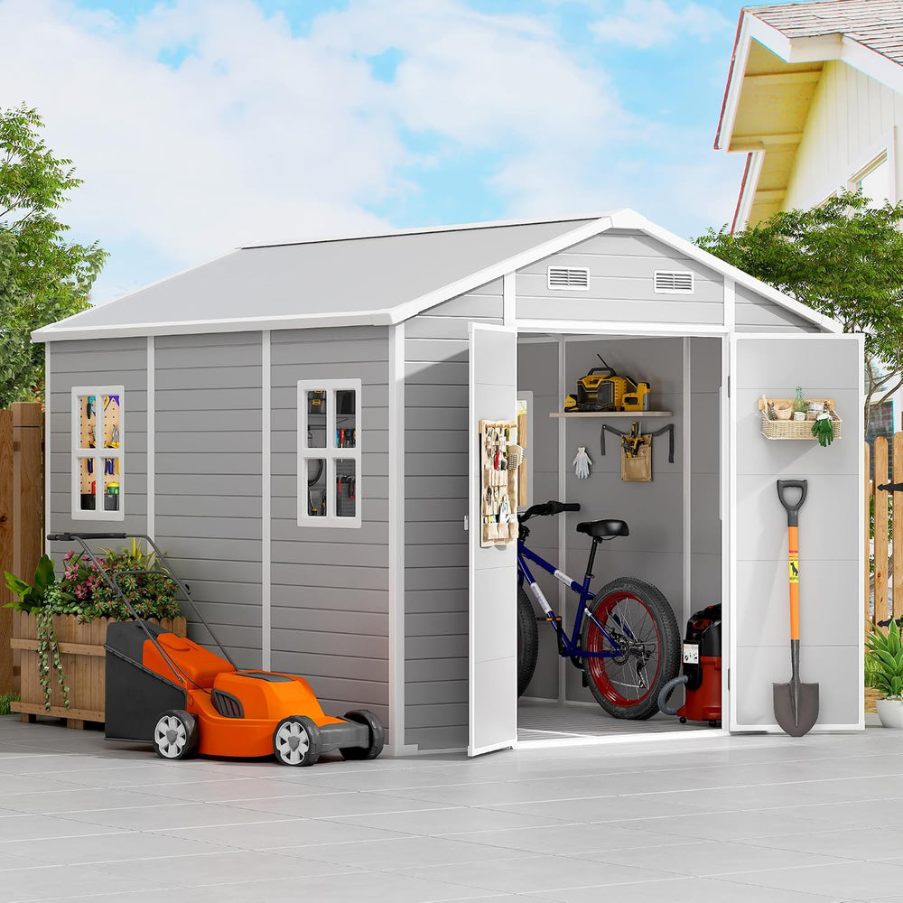 PIPLEO 8x10 FT Resin Outdoor Storage Shed with Floor