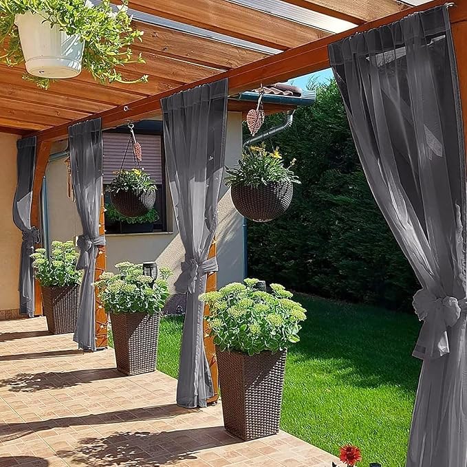SpaceDresser Waterproof Outdoor Sheer Curtains for Patio - 4 Panels Rod Pocke...
