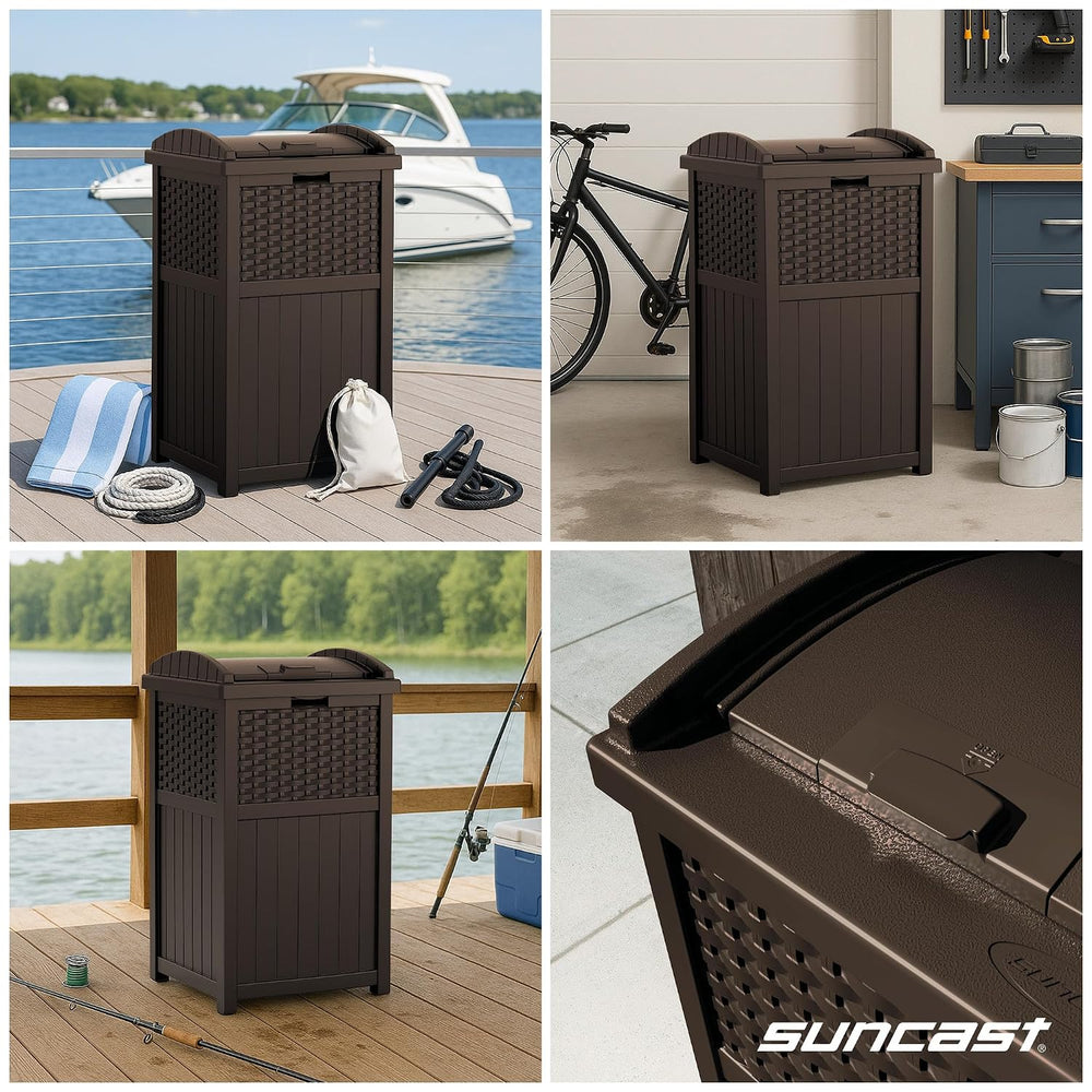 Suncast 33 Gallon Commercial Outdoor Trashcan Hideaway with Lid for 30 to 33 ...