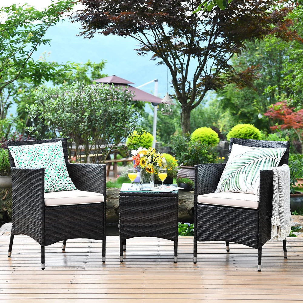 Tangkula Patio Furniture Set 3 Piece, Outdoor Wicker Rattan Conversation Set ...