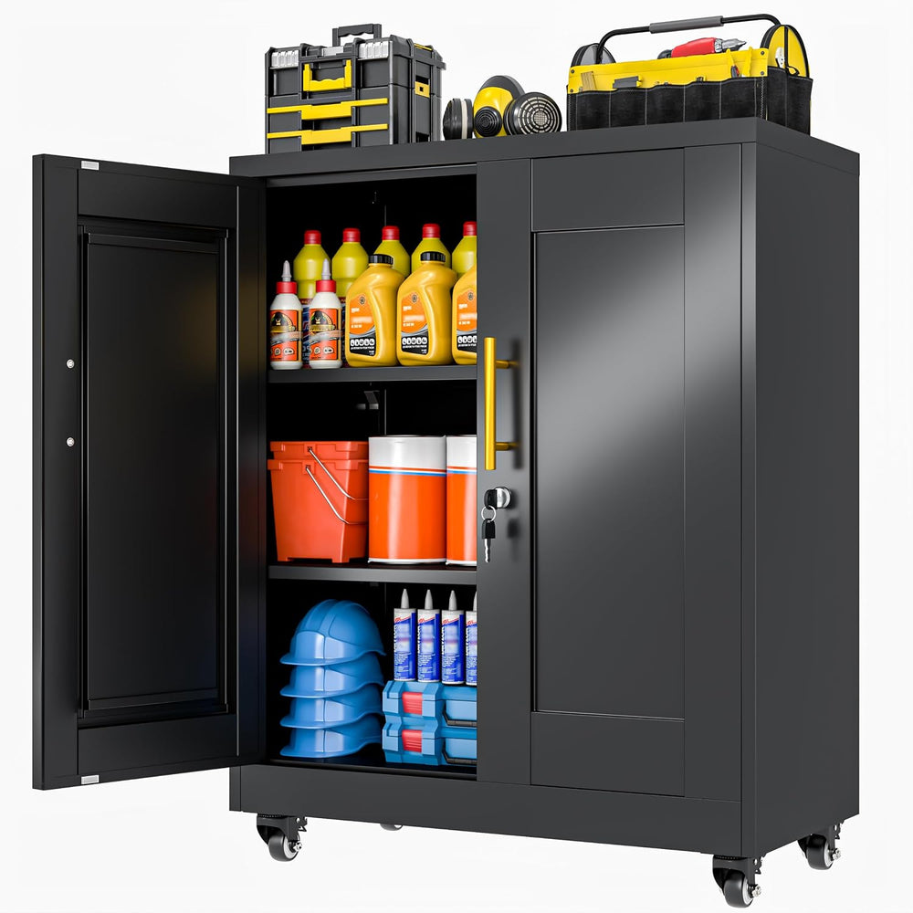 36" Metal Garage Storage Cabinet with Lock and Wheels,Rolling Tool File ...