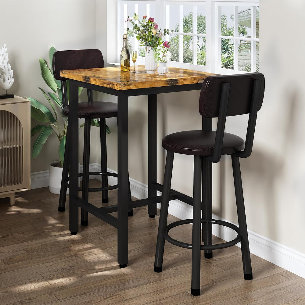 3 Piece Bar Table and Chairs Set for 2, Counter Height Square Pub Dining Set,...