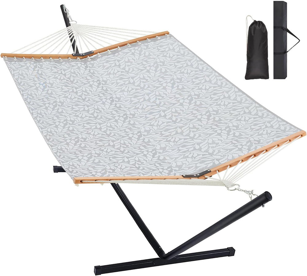 Two Person Hammock with Stand for Outside, White Grey