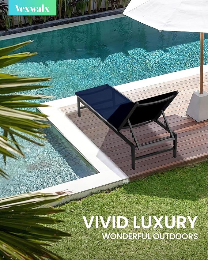 Outdoor Lounge Chair for Pool, Aluminum Chaise Lounge Chairs with 5-Position ...
