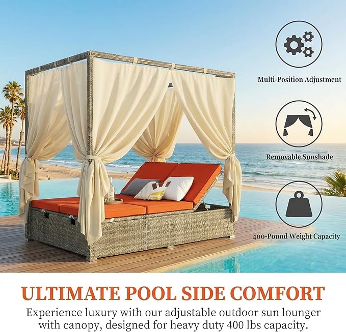 Harper & Bright Designs Adjustable Outdoor Sun Lounger with Canopy,Multi-...
