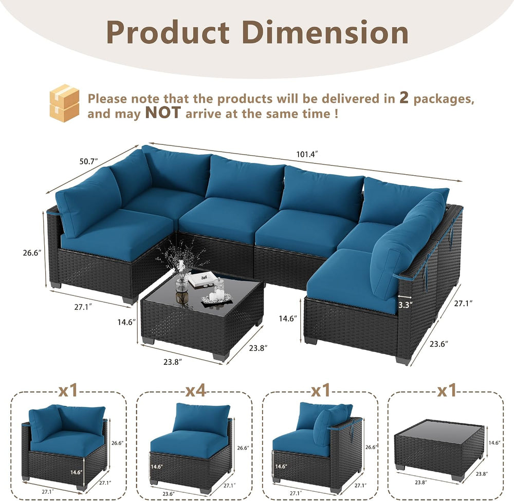 LOUVIXA 7 Piece Outdoor Patio Furniture Set, Outdoor Sectional Sofa, Wicker R...