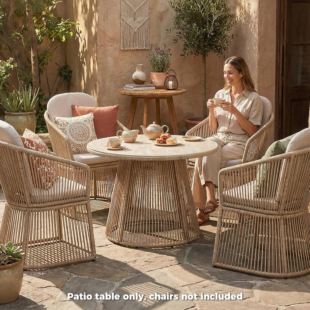 SUNSITT 43" Round Patio Dining Table for 4, Modern Wicker Outdoor Table