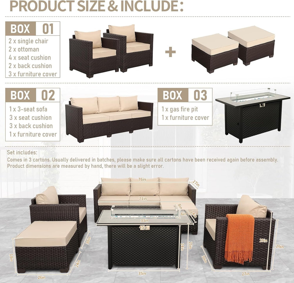Rattan Star Patio Furniture Set 6-Piece Outdoor Furniture Set with 45'