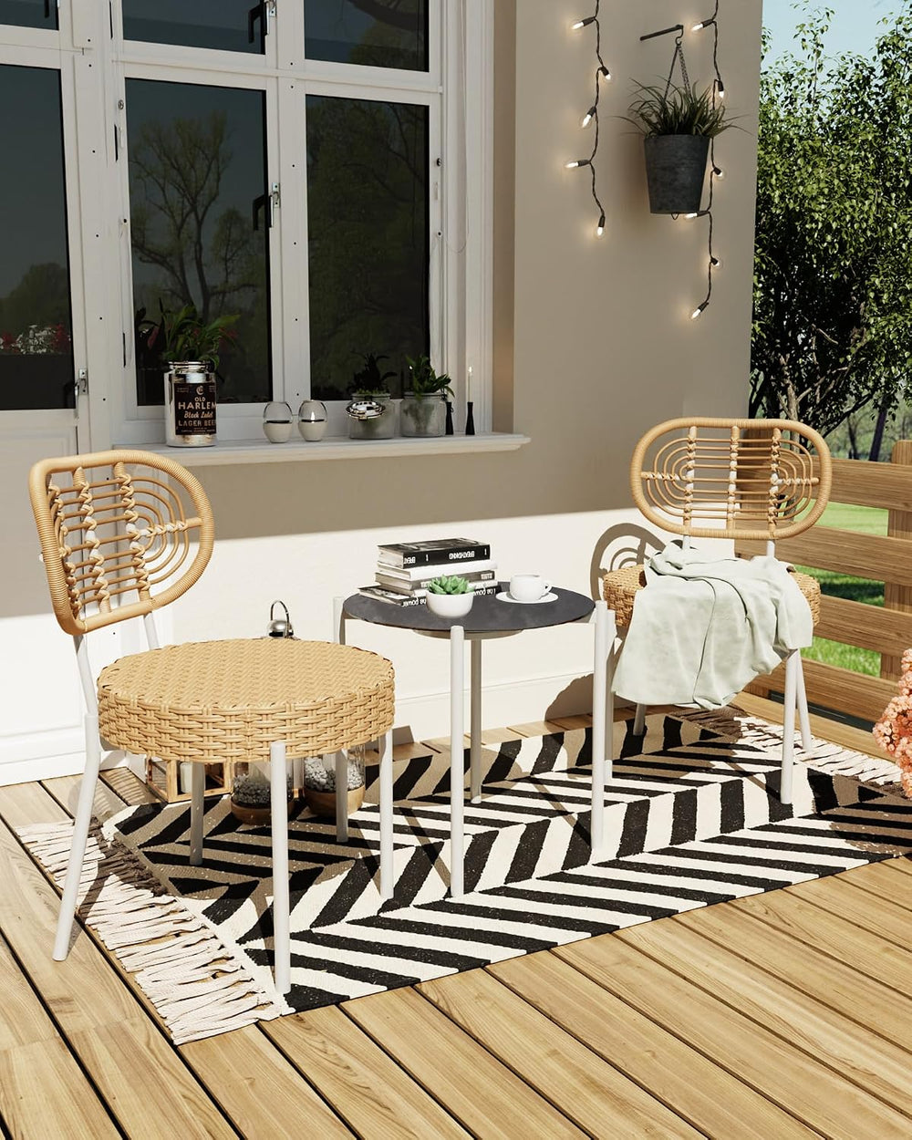 GarveeLife 3 Piece Wicker Patio Bistro Furniture Set, Outdoor Dining Chairs, ...