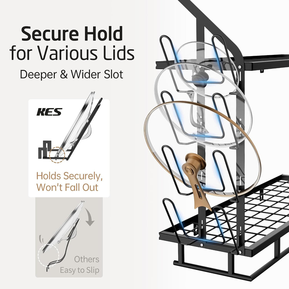 KES 30-Inch Pot Rack Wall Mounted, 8 Secure Lid Holders & 12 Sturdy Hooks