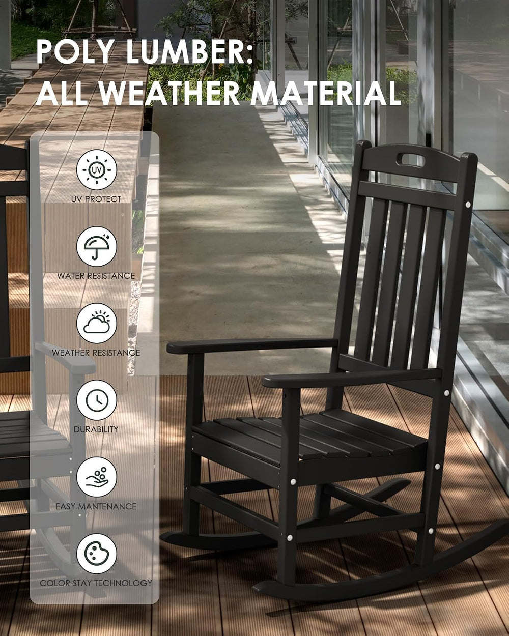 Outdoor Rocking Chair, All-Weather Resistant Poly Lumber Chair