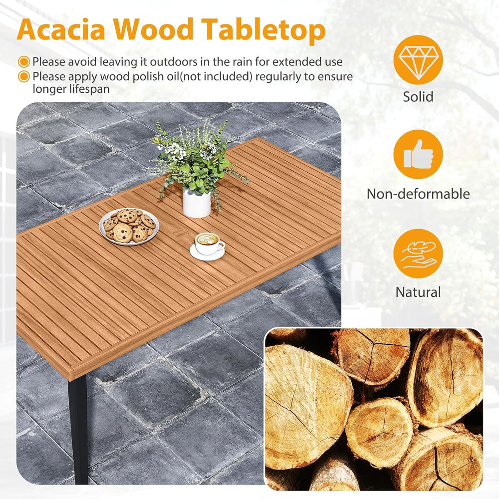 Tangkula 63" Acacia Wood Patio Dining Table for 6, Outdoor Dining Table