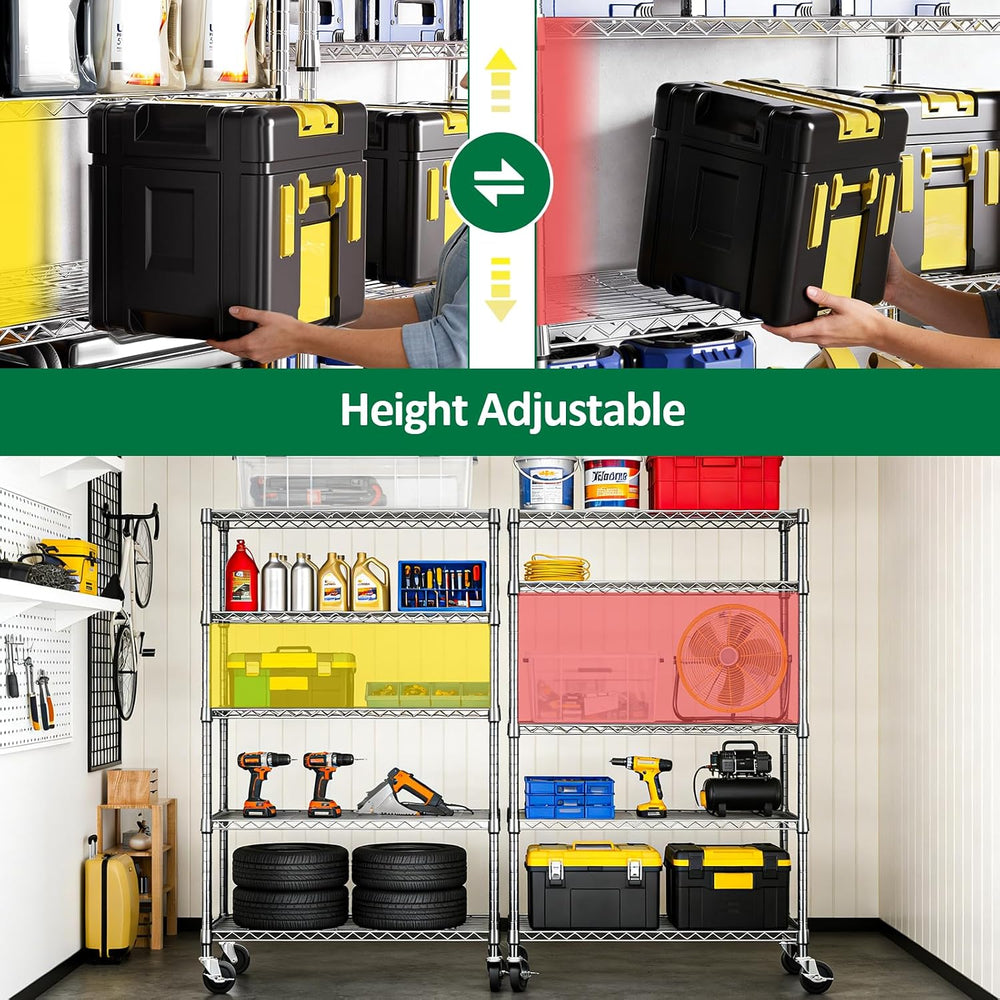 IZEUK 5-Tier Storage Shelving Unit with Wheels, Adjustable Heavy Duty Steel W...
