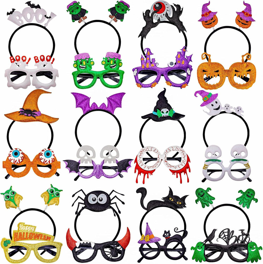 MGparty 24PCS Halloween Headbands and Glasses Frame Set Party Favor