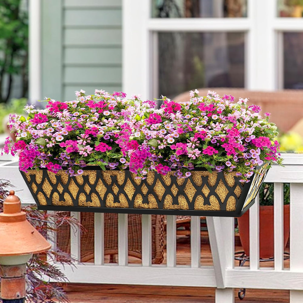 2 Pack 16 Inch Window Boxes Planters Railing Planter Box with Adjustable Brac...