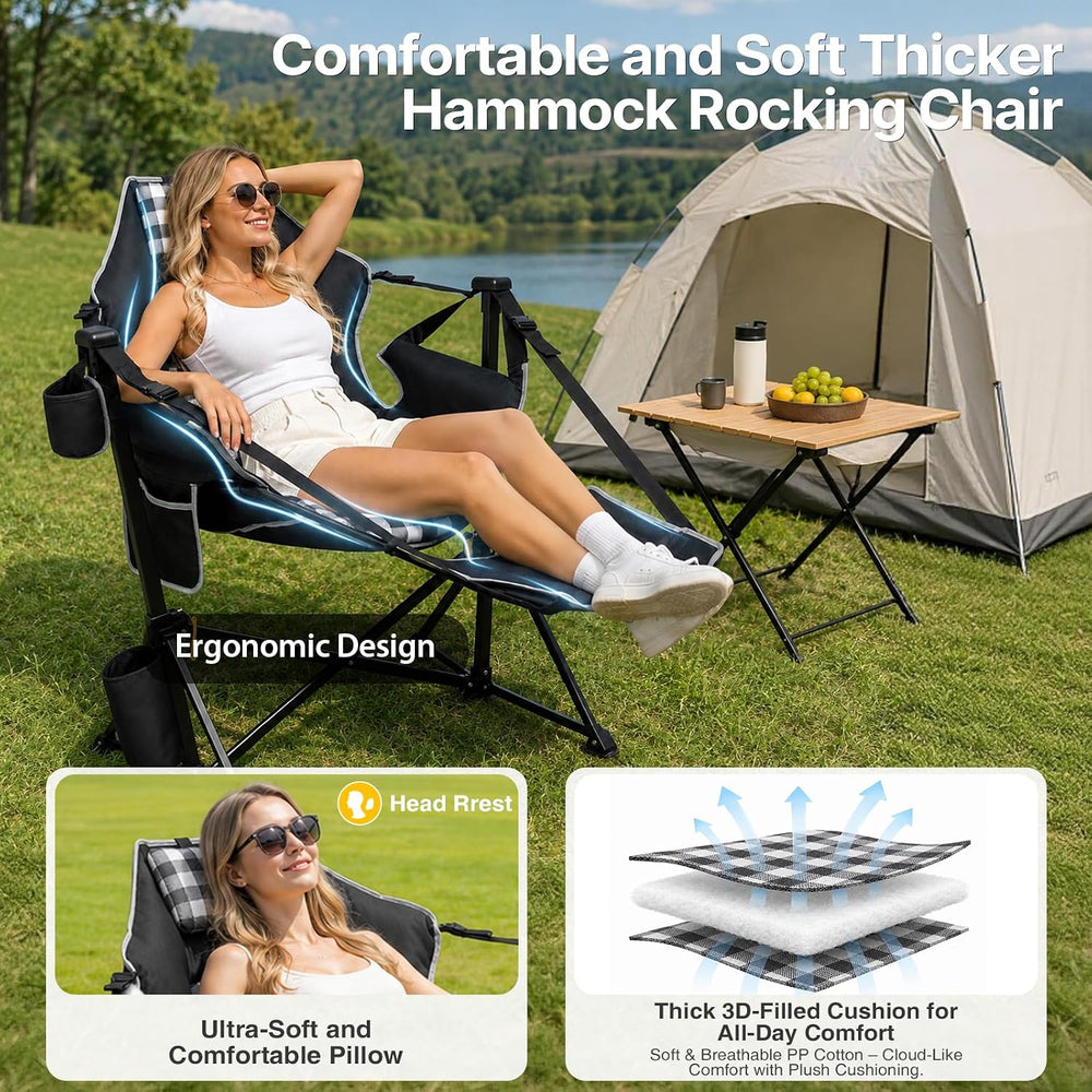 ZENPETIO Hammock Camping Chair with Footrest, Thick Padded Cushion, 500 lbs