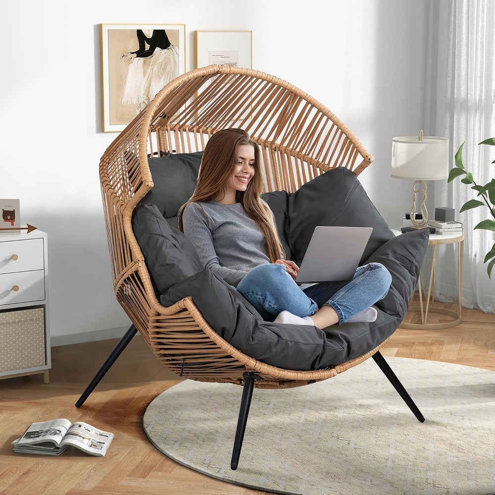 Shintenchi Wicker Egg Chair Rattan Patio Chair with Cushion, Oversized Patio ...