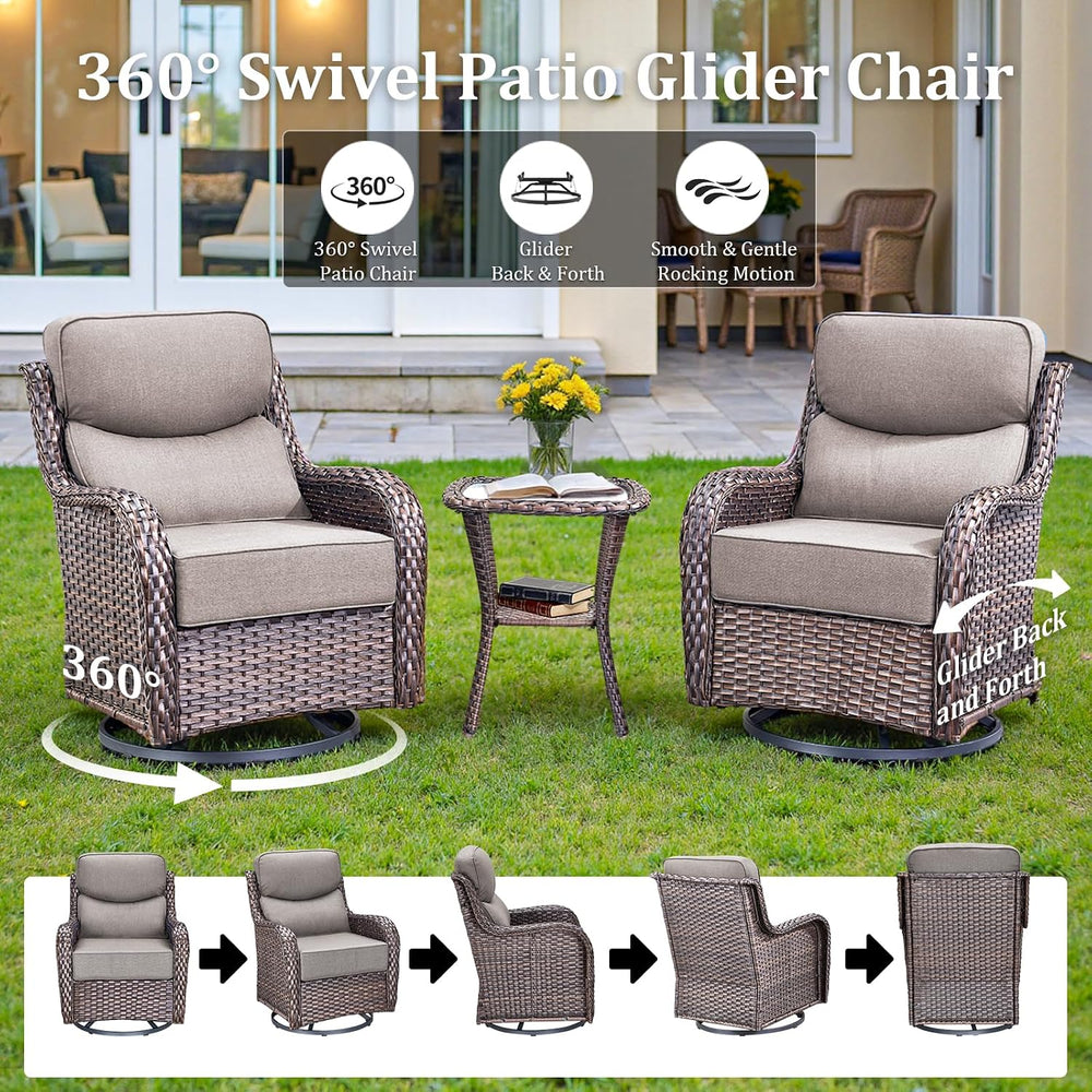 Luxury Outdoor Swivel Rocker Patio Chairs Set of 3, High Back Swivel Patio Ch...