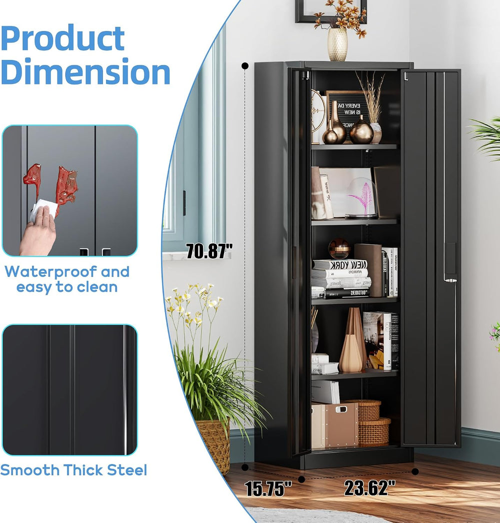 24" W Slim Metal Garage Storage Cabinet, Black