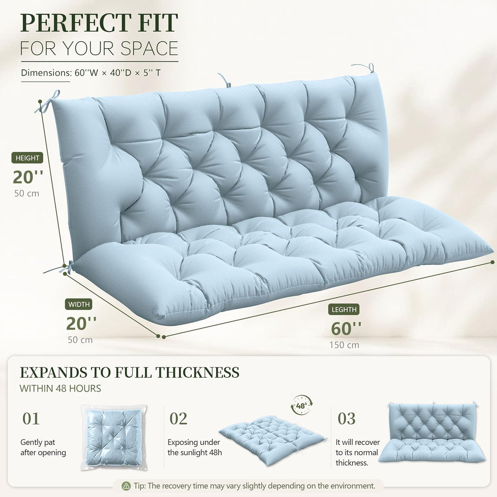 Porch Swing Cushion with Backrest, Waterproof, 60x40x5 in, Sky Blue