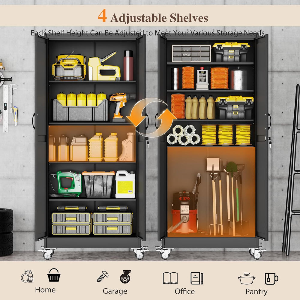Metal Garage Storage Locker with Adjustable Shelves,71 inch H, Black