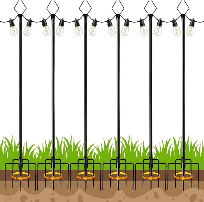 10 ft Outdoor String Light Poles for Outside, 6 Pack Metal Light Poles