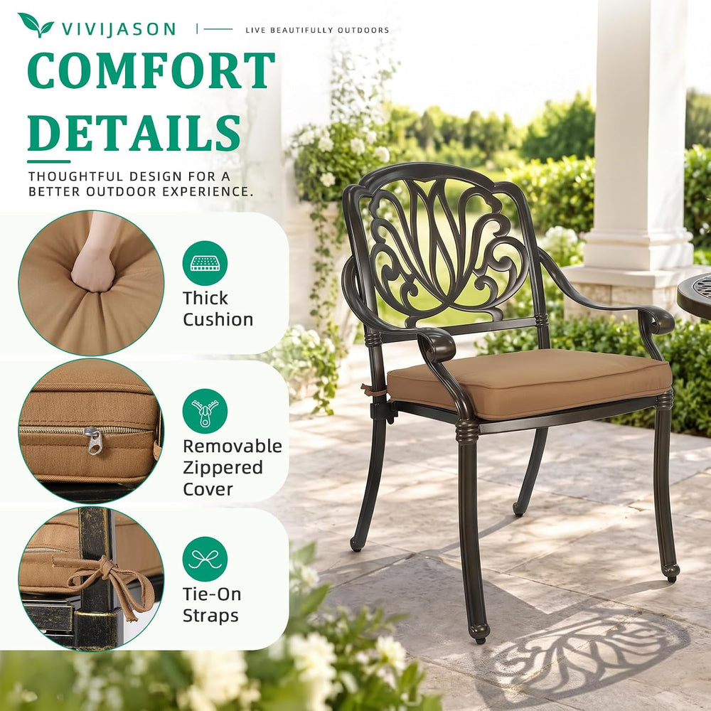 3-Piece Patio Furniture Dining Set, All-Weather Cast Aluminum Outdoor Bistro ...