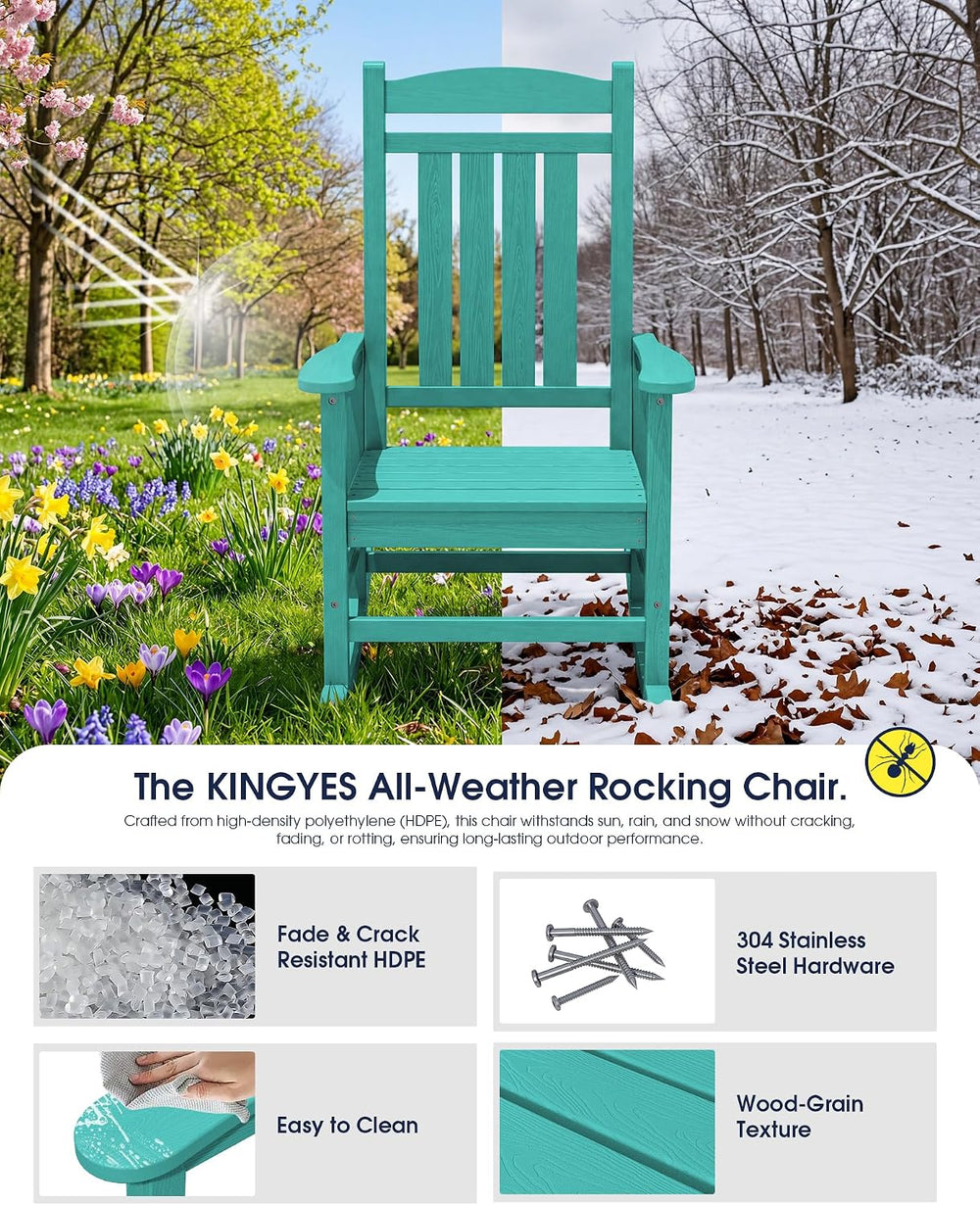 KINGYES Oversized Outdoor Rocking Chairs Set of 2, HDPE Porch Rocker, Aruba