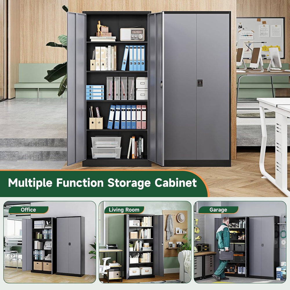Metal Garage Storage Cabinets with Lock Door and Adjustable Shelves, Steel To...