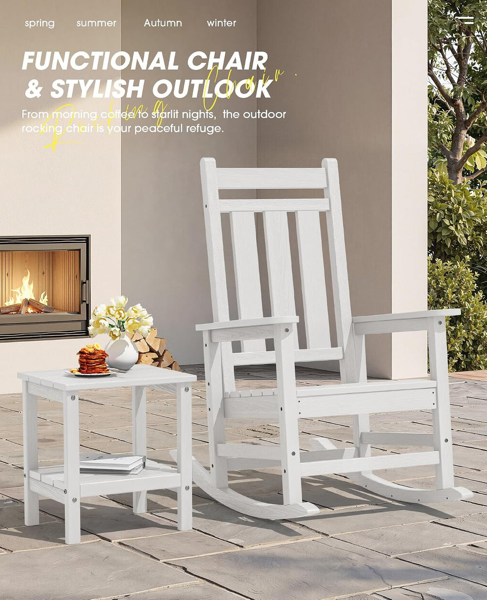 KINGYES Oversized Outdoor Rocking Chair Set of 2, HDPE Patio Rockers, White