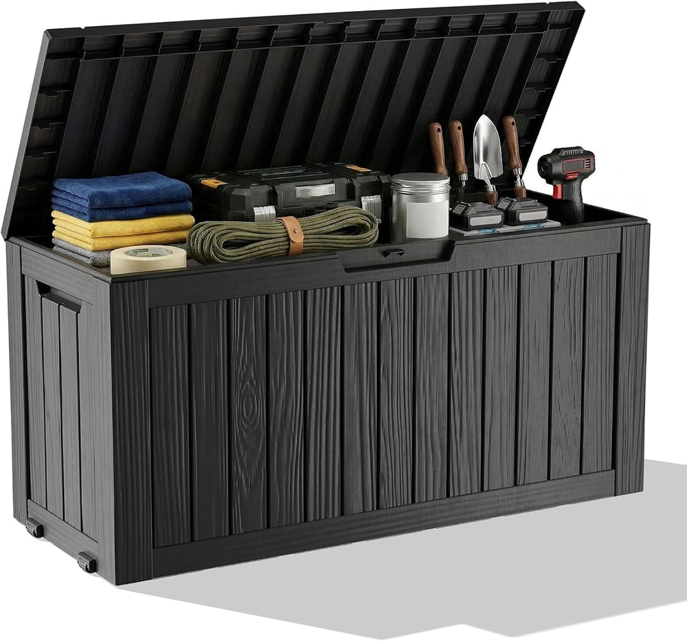 Outdoor Waterproof Resin Storage Deck Box Lockable Outside Bench UV Resistant...