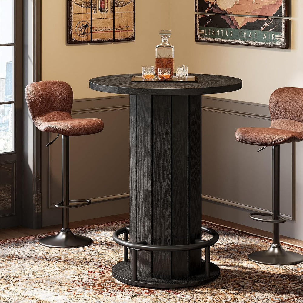 Tribesigns Round Bar Table, 39.4" H Wood Bistro Pub Table with Metal Rin...