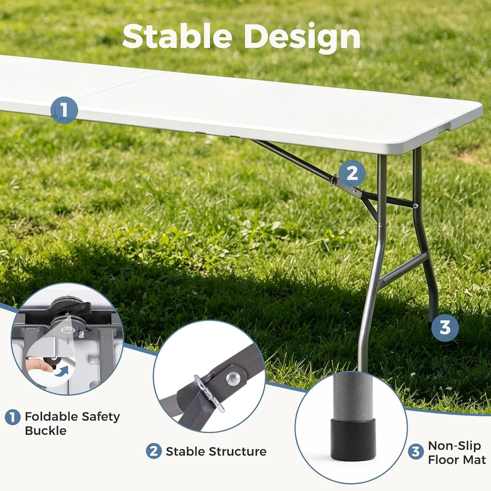 DUMOS 8 FT Folding Picnic Table, Portable Plastic Table, Easy to Keep