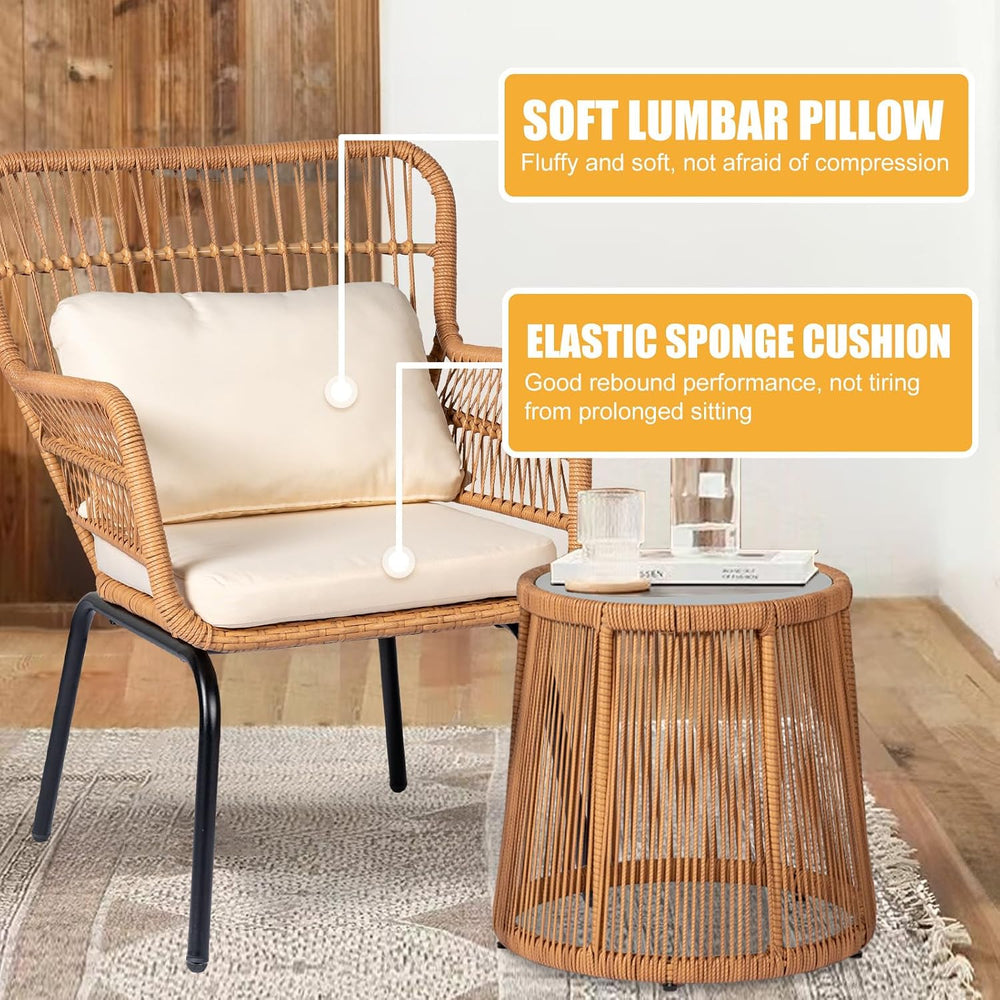 PROHIKER 3 Pieces Outdoor Wicker Bistro Patio Furniture Set, Porch Furniture ...