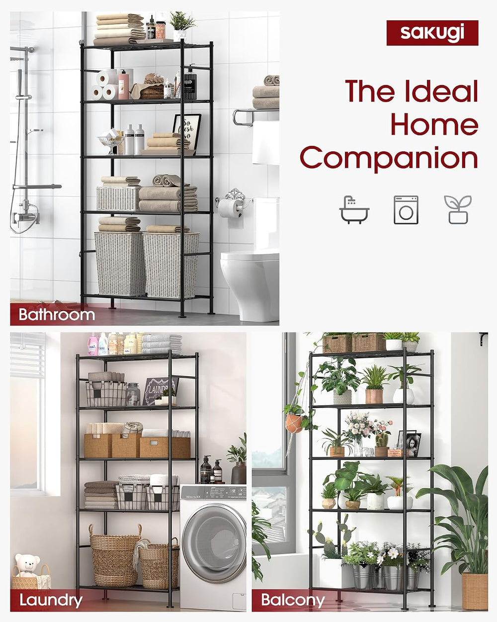 Sakugi 2-Pack 5-Tier Steel Garage Storage Shelves, 33.5"x12.6"x72&q...