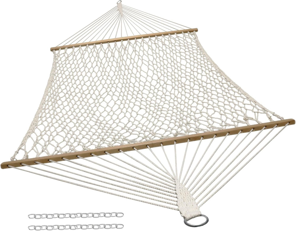 Sunnydaze Double Cotton Rope Hammock for Outside with Spreader Bar, Natural