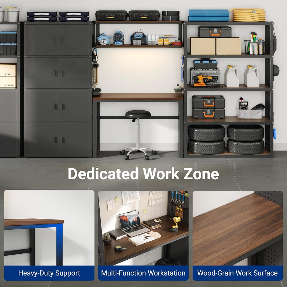 FLEXIMOUNTS 117"L Modular Garage Storage Cabinet with Workbench, Black