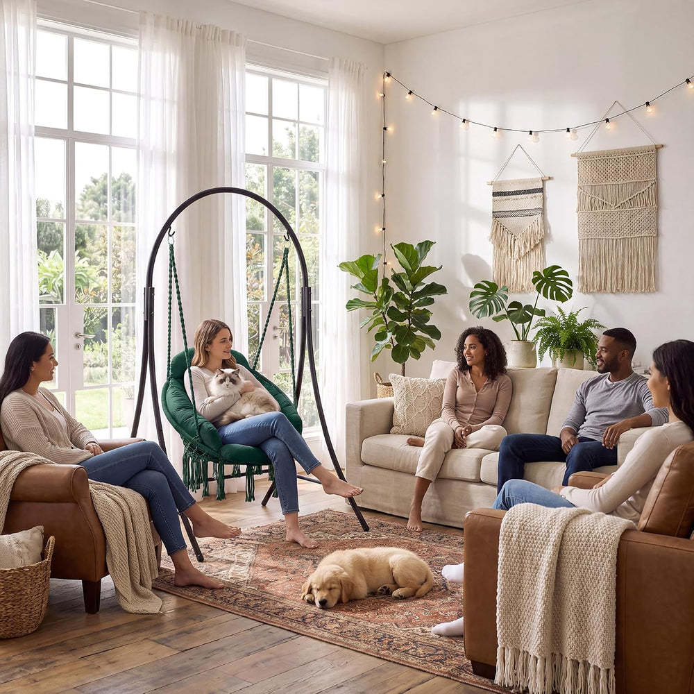 ANOW Heavy Duty Macrame Hammock Swing Chair with Stand, Green Hanging Chair