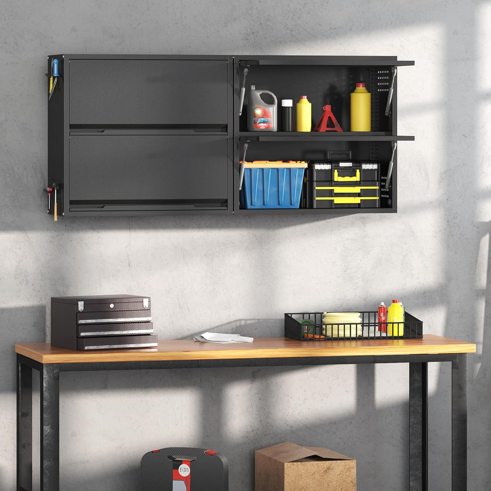 2 Door Garage Wall Cabinet with Up-Flip Door, 25.6" H Metal Wall Cabinet