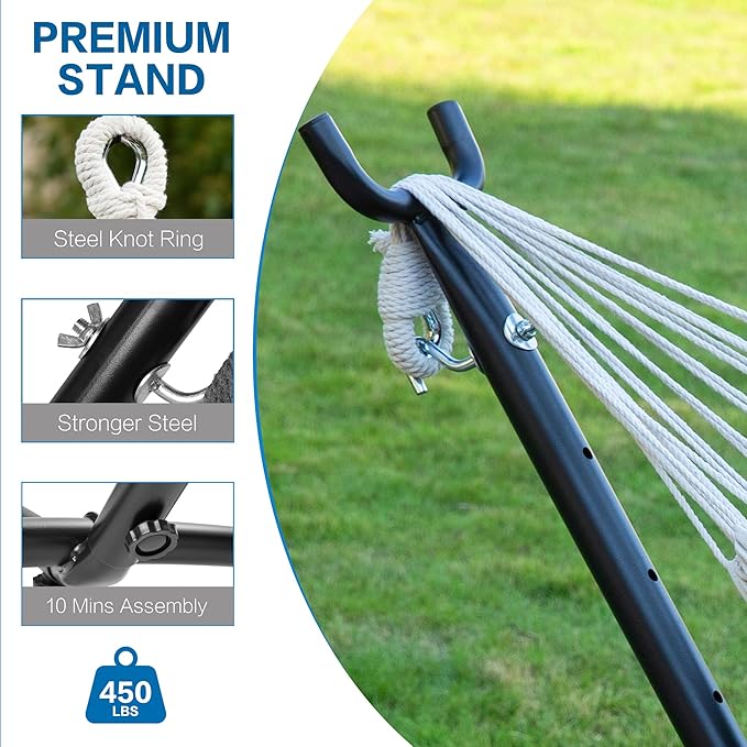 PNAEUT Double Hammocks with Stand for Outside, Portable Space Saving Heavy-Du...