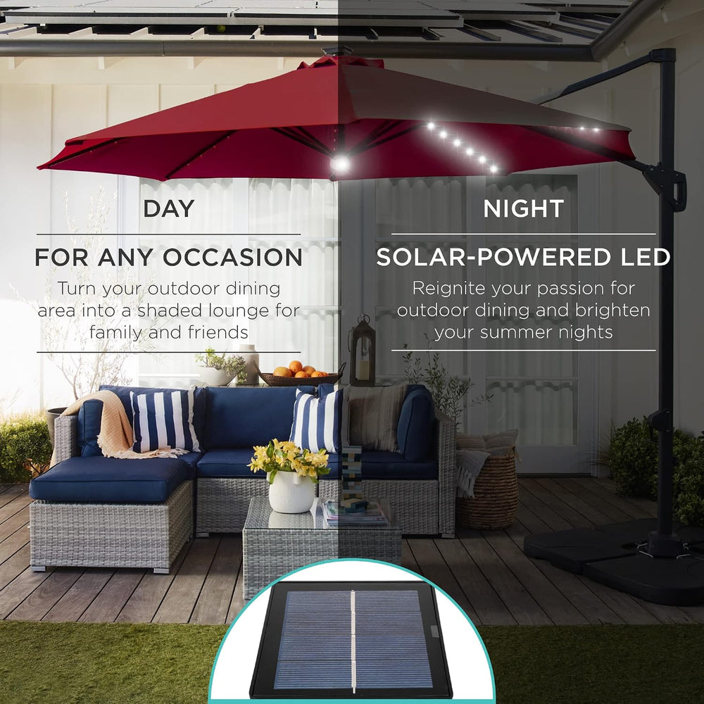 Best Choice Products 10ft Solar LED Cantilever Patio Umbrella, 360-Degree Rot...