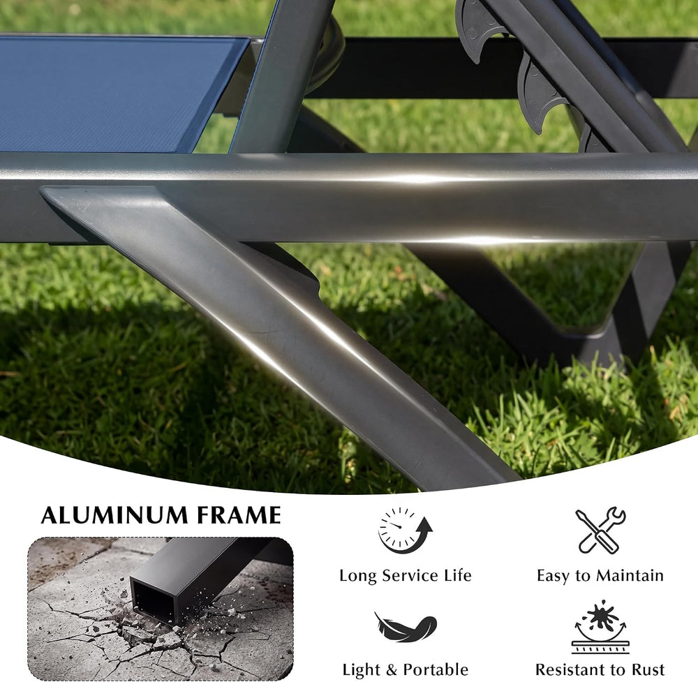 Domi Aluminum Pool Lounge Chair Outdoor Set of 2 Chaise Lounge Outdoor