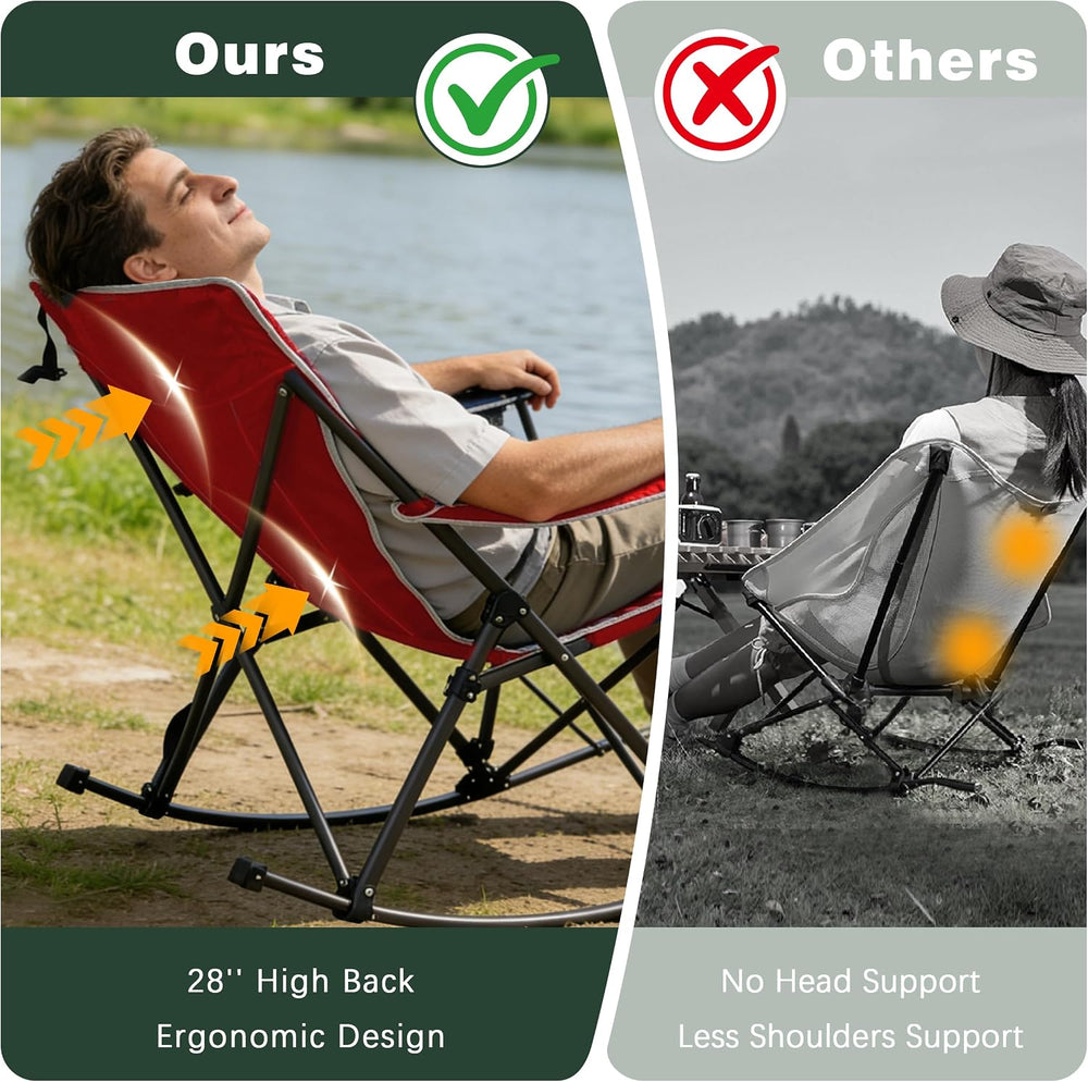 SUNNYFEEL Oversized Folding Rocking Camping Chair with Buckle Design 500lbs