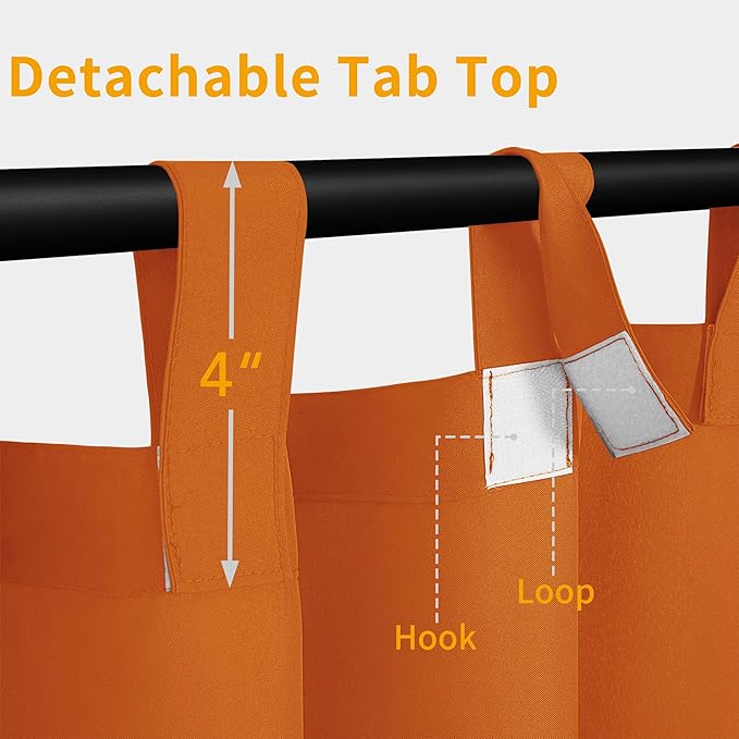 Easy-Going Outdoor Patio Curtains Detachable Tab Top Windproof Weatherproof C...