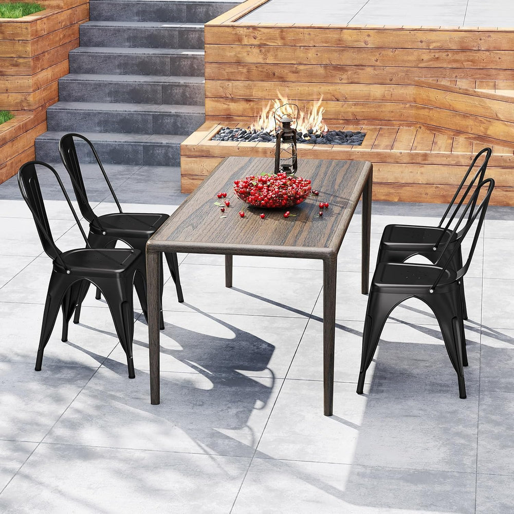 COSTWAY Stackable Metal Dining Chairs Set of 4 with Back, Indoor & Outdoor