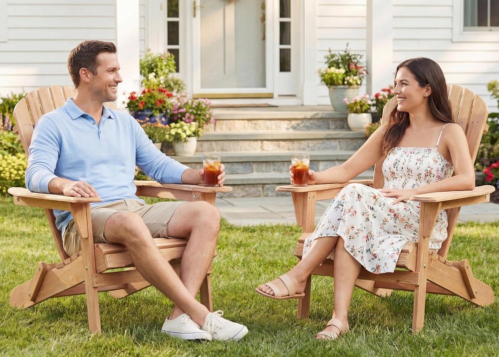 Wooden Folding Adirondack Chair Set of 4, Pre-Assembled BackRest Wood Lounge ...