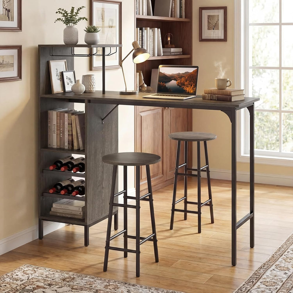 GIANTEX 3 Pieces Bar Table and Stools Set, Bistro Table Set with Glass Holder...